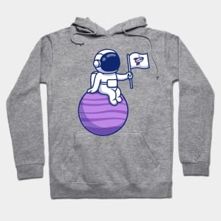 Cute Astronaut Sitting On Planet Holding Flag Hoodie